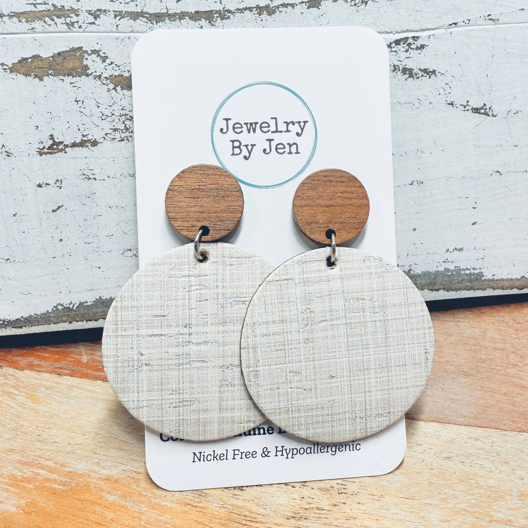 Wood Stud Natural Linen Earrings