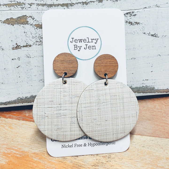 Wood Stud Natural Linen Earrings