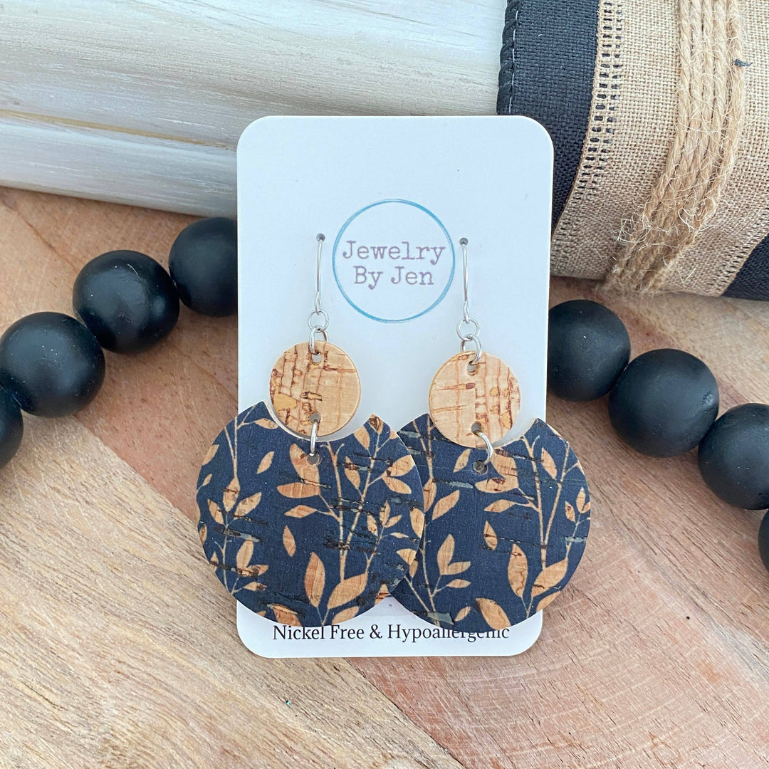 Navy Willow Cork Dangle Earrings