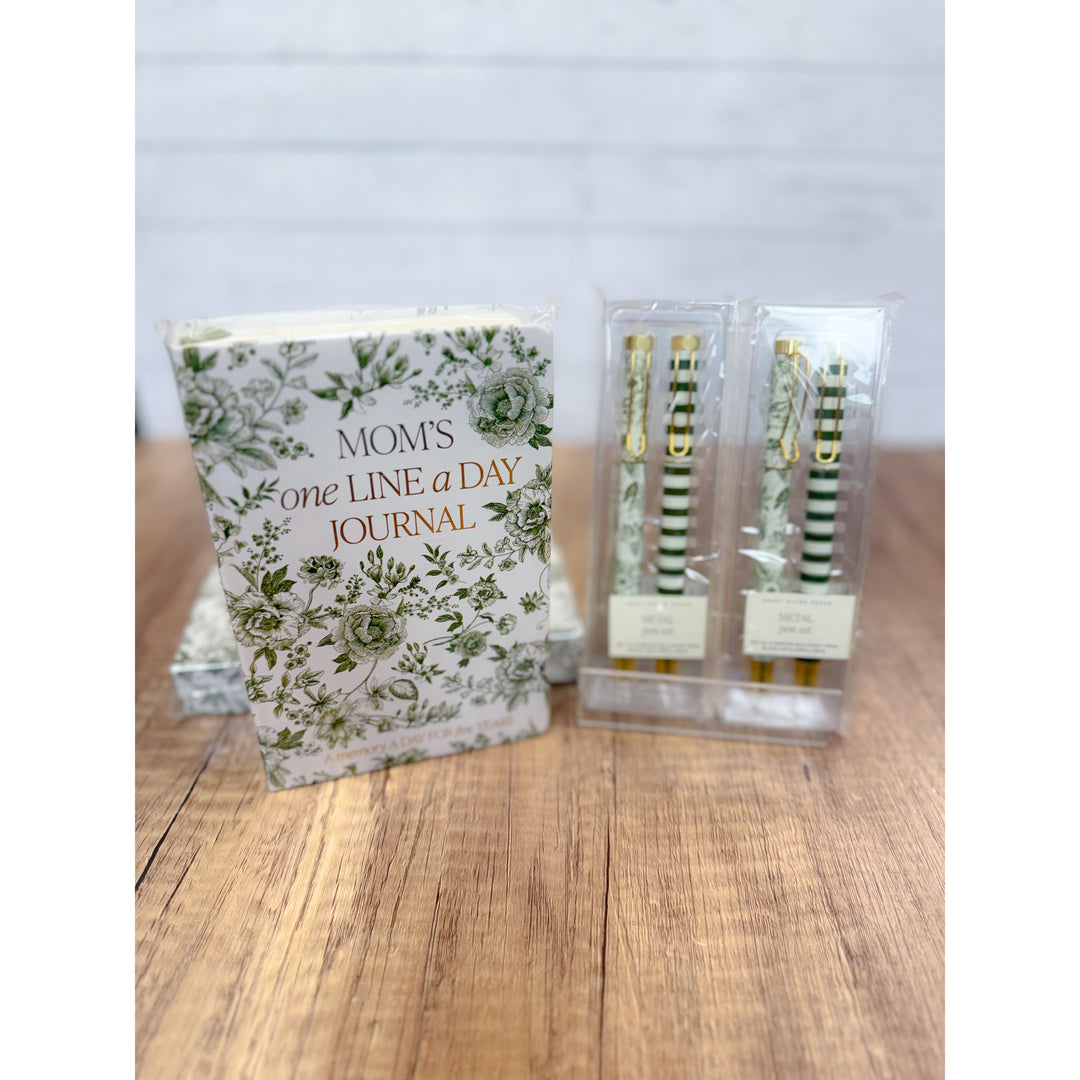 Green Floral Metal Pen Set