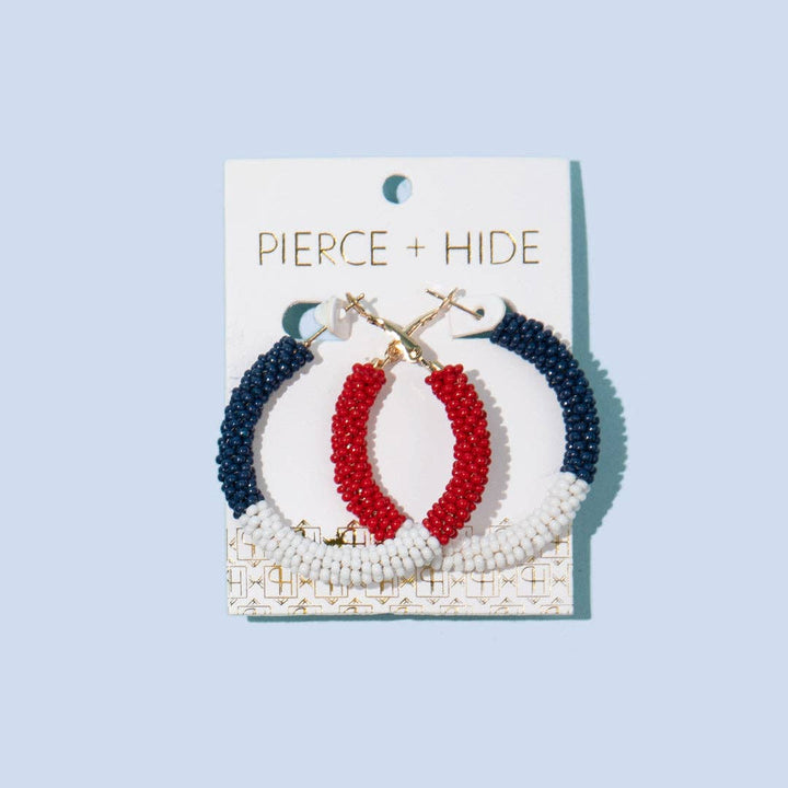 Red White & Blue Beaded Hoop Earrings