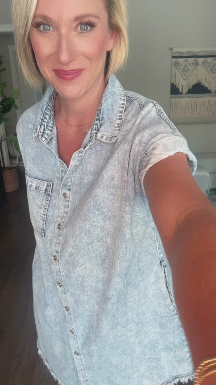 Frayed Hem Denim Shirt Dress